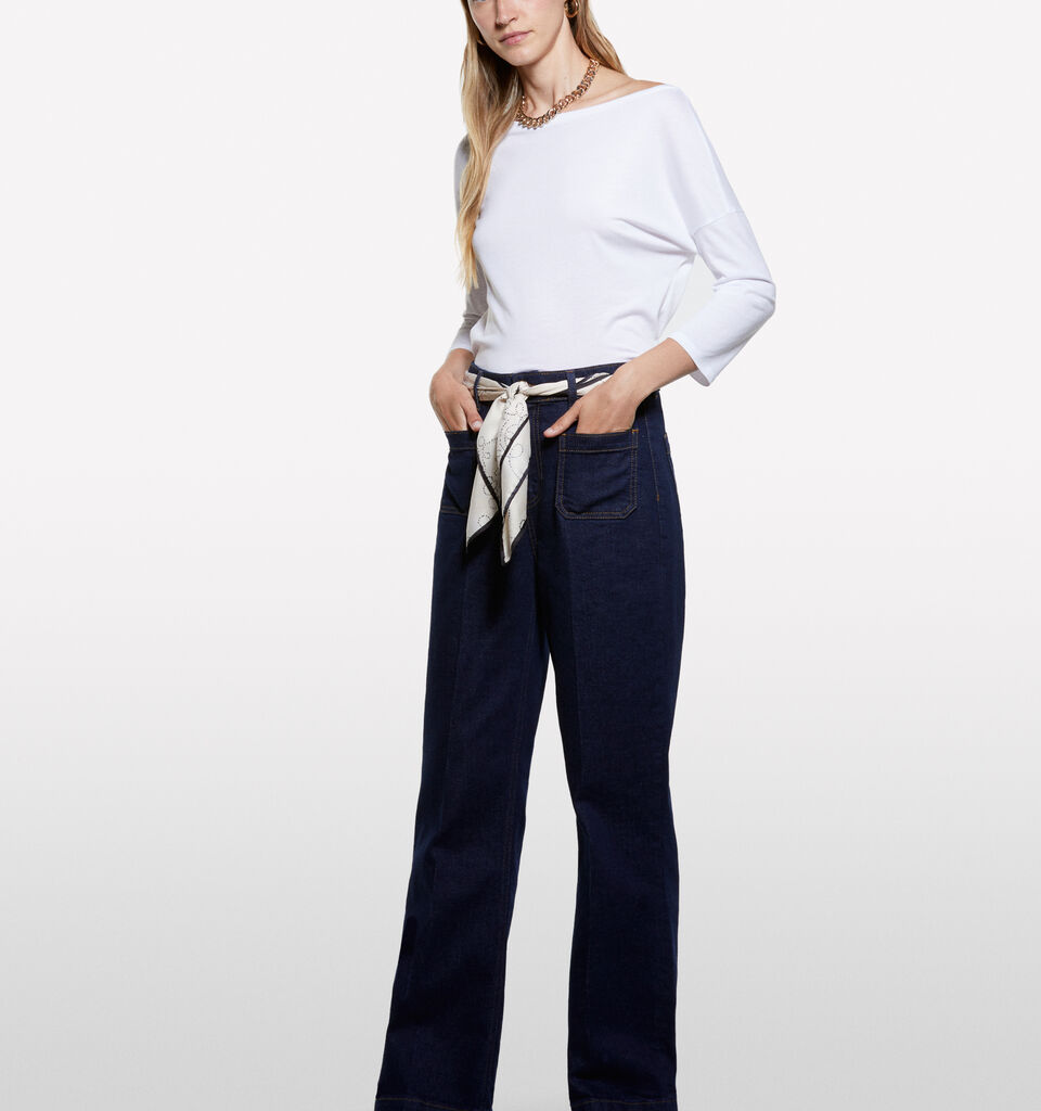 White t-shirt with boat neck - women's long sleeve t-shirts - White | Sisley image number 1